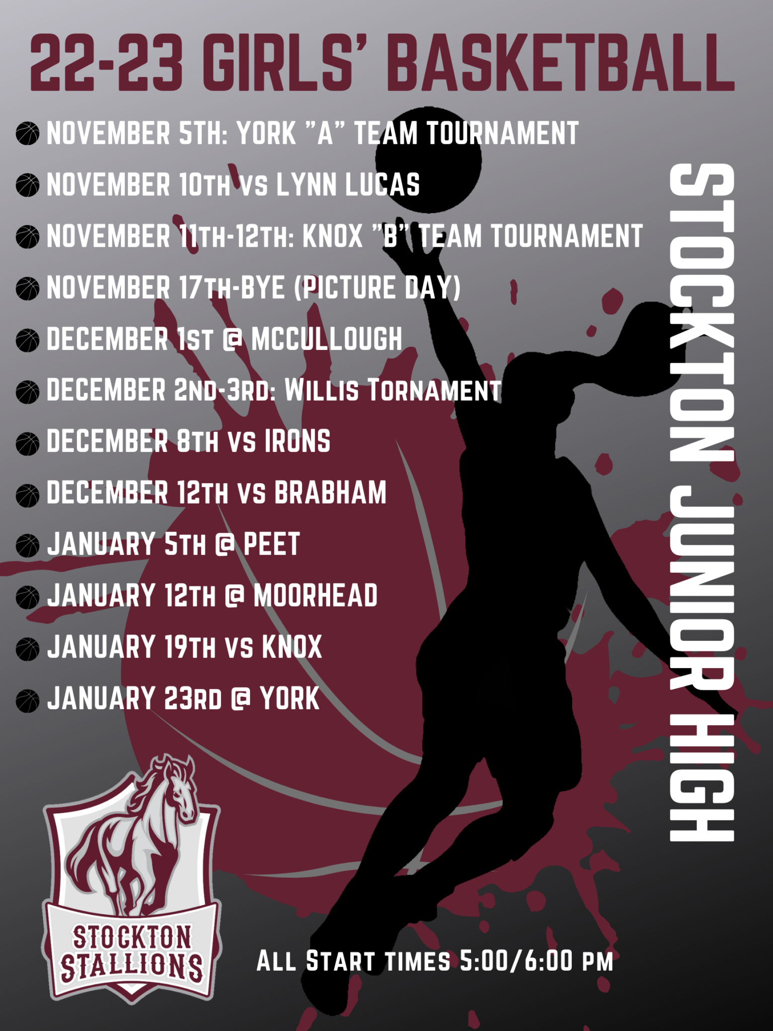 2223 Girls' Basketball Game Schedule Stockton Junior High